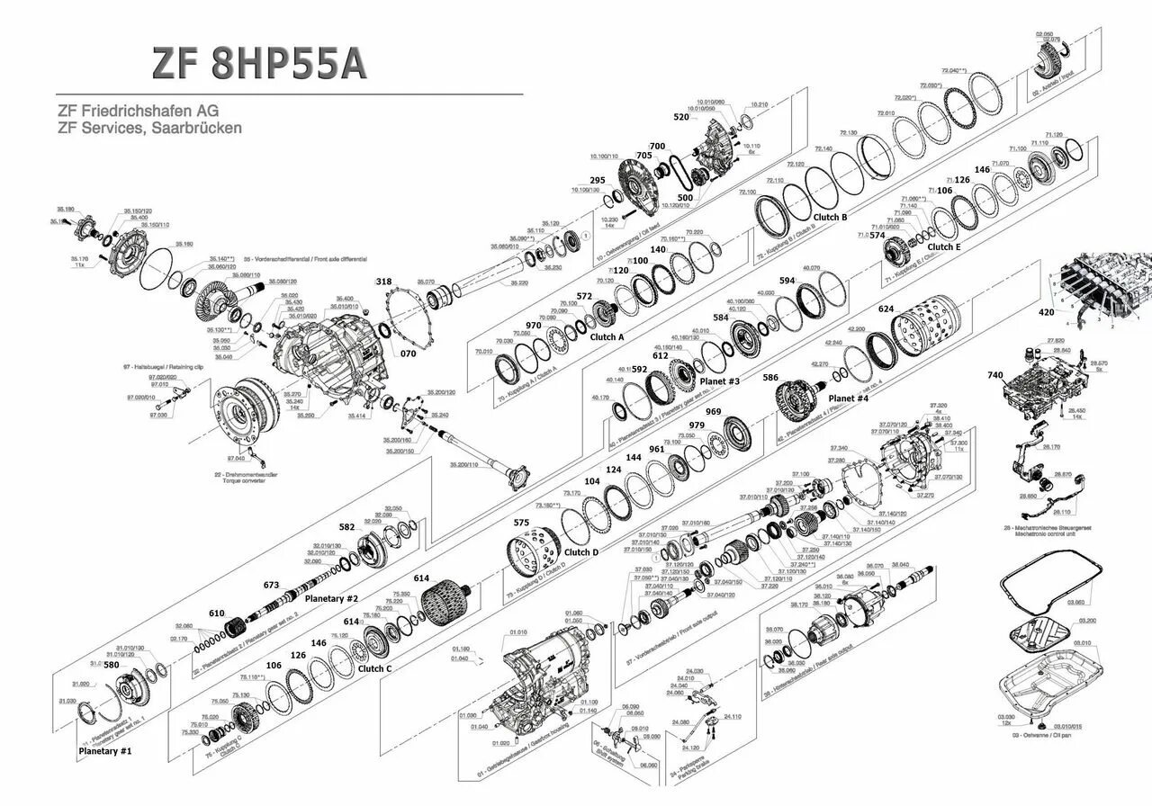 Схема сборки кпп zf 8 hp 65 Ремонтный комплект ZF8HP45 / 8HP70 (болтов 14шт, сальник насоса, уплотнения) (вх