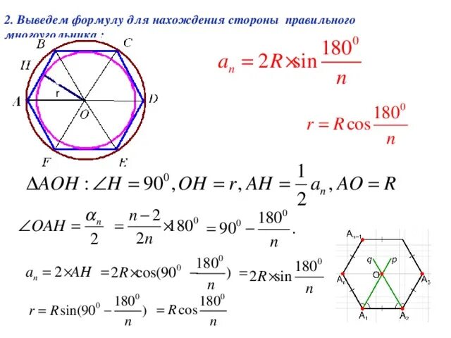 Сторона описанного правильного многоугольника