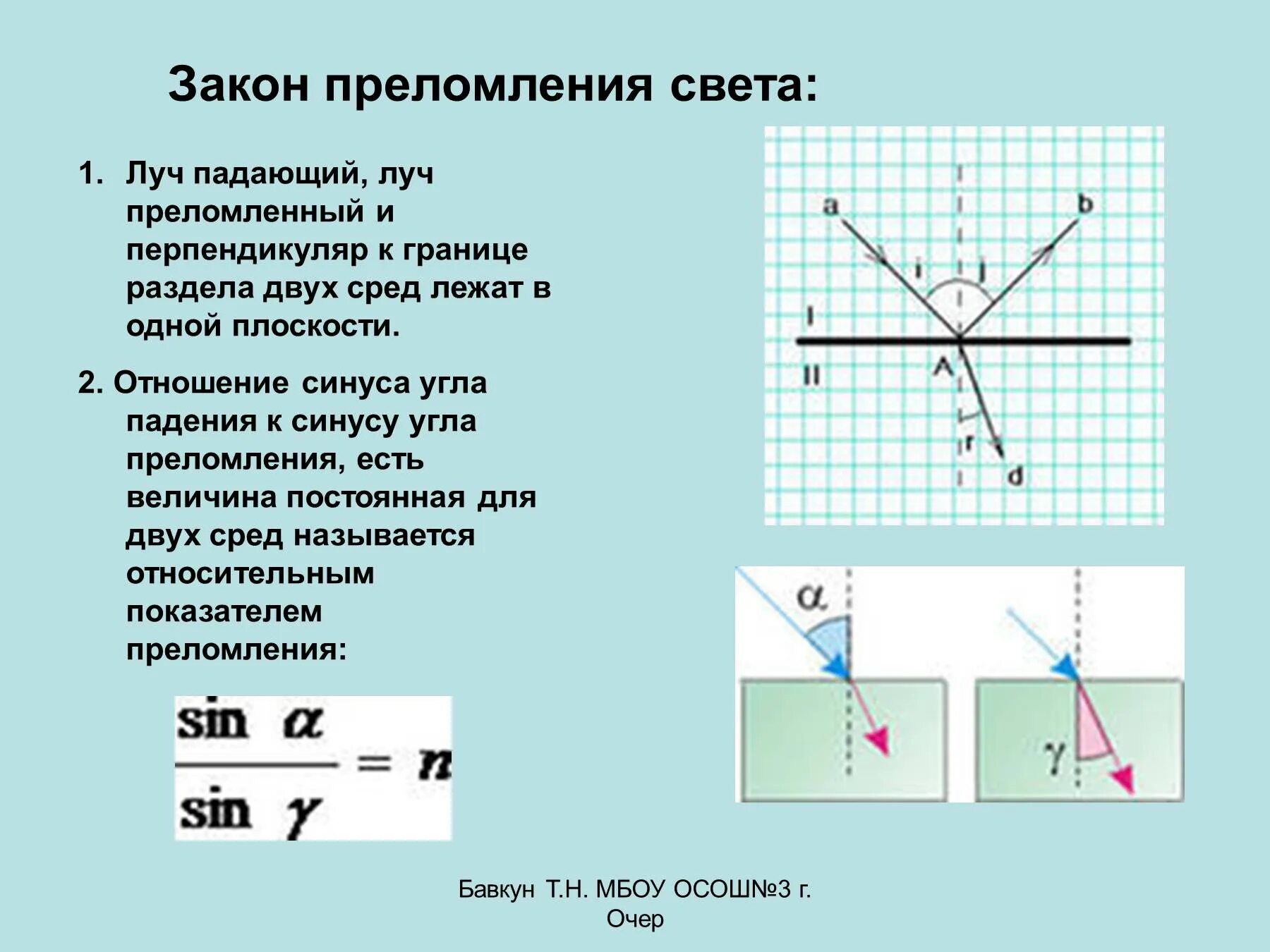 Почему преломляется свет на границе двух сред. Закон преломления лучей. Закон преломления света лучи падающий преломленный и. Преломление лучей света. Угол преломления света.