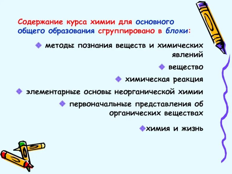 Химия оглавление. Методы познания веществ и химических явлений. Основное содержание курса химии. Содержание курса неорганической химии средней школе.