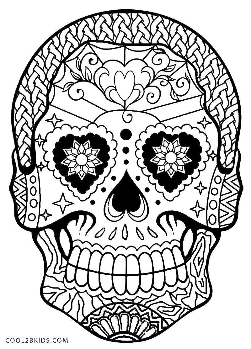 Раскраска череп. Мексиканские Раскрашенные черепа. Раскраска антистресс череп. Череп орнамент.