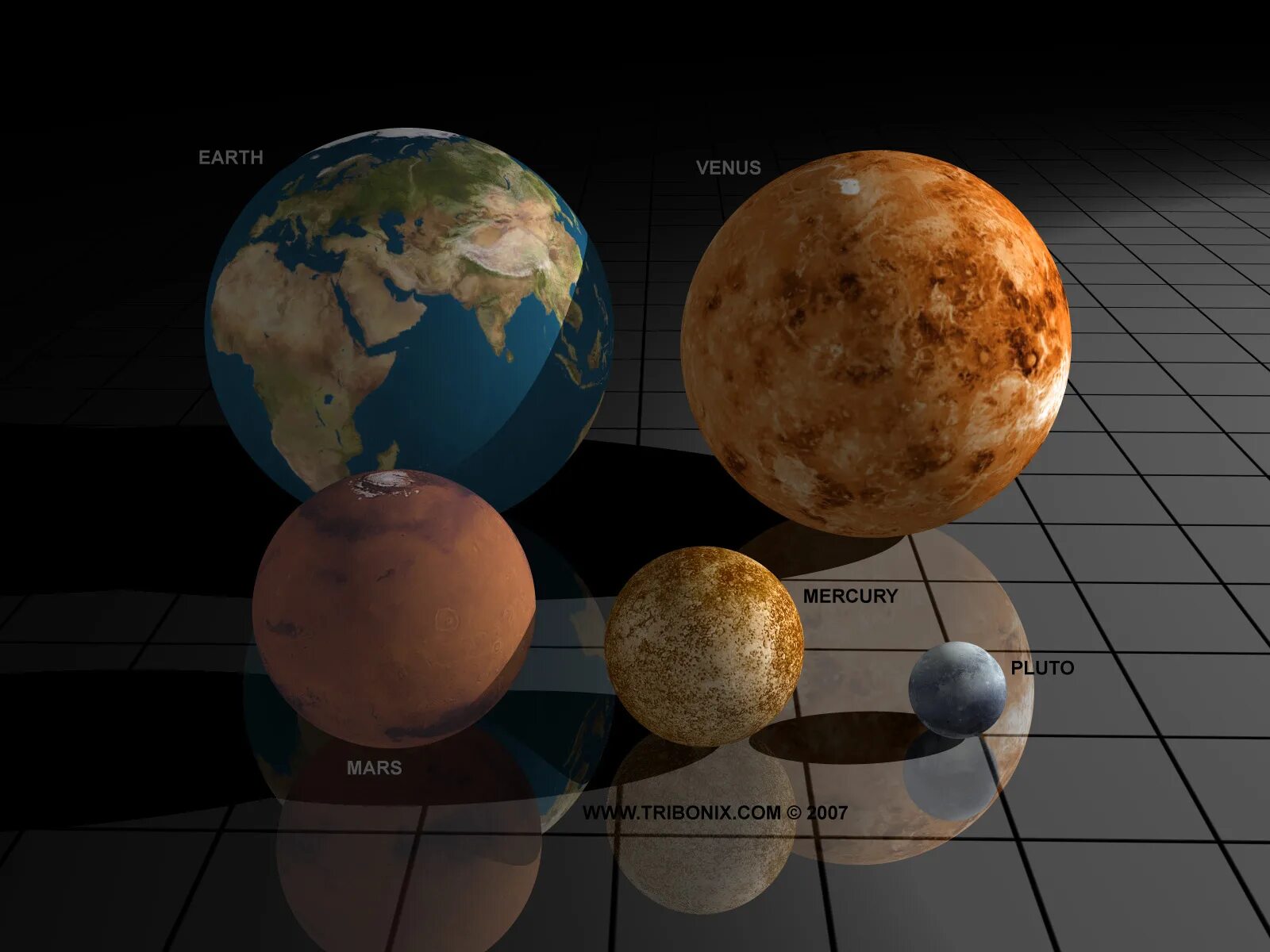 Меркурий и Плутон. Планеты в реальном масштабе. Планеты по величине. Земля и другие планеты.