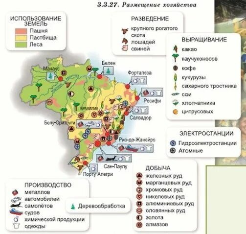 Какие ископаемые в бразилии. Хозяйственная деятельность Бразилии на карте. Минеральные ресурсы Бразилии карта. Сельское хозяйство Бразилии карта. Отрасли специализации сельского хозяйства Бразилии.