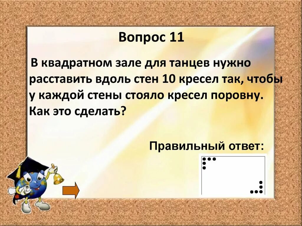 В квадратном зале для танцев поставь