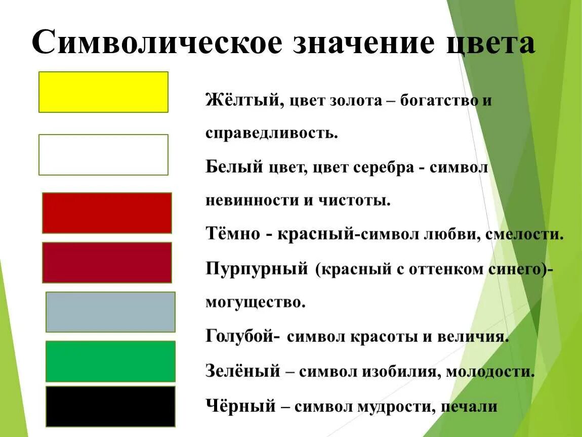 Значение цветов.