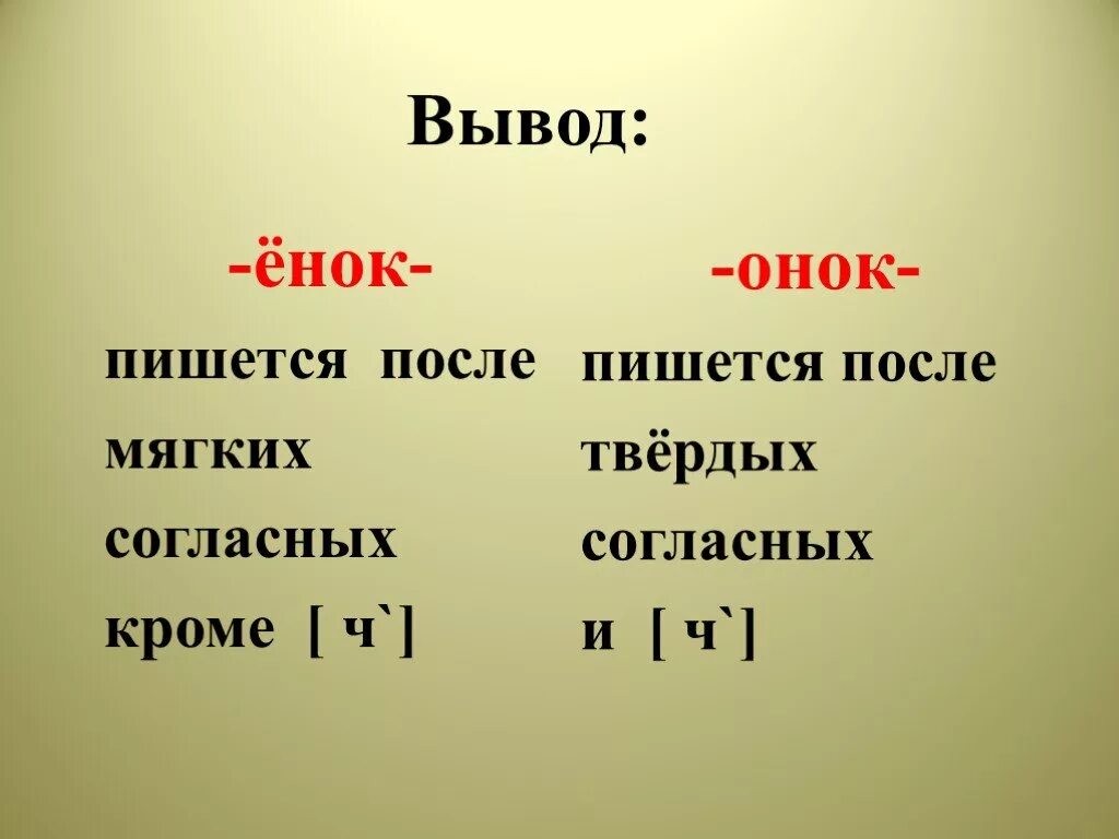 Суффикс онок после шипящих. Правописание суффиксов Онок ёнок. Правописание суффиксов Онок ёнок правило. Суффиксы Онок ёнок правило. Онок ёнок правило написания.