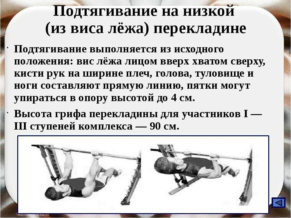Техника выполнения подтягивания из виса лежа