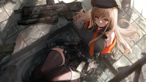 brown_hair goddess_of_victory:nikke goomrrat gun hat open_shirt orange_eyes...