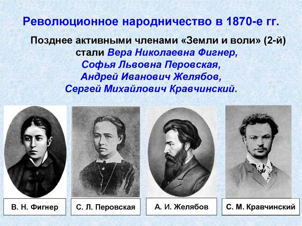 Народники представители в России. Народная Воля Желябов, Михайлов, Перовская, Фигнер. Представители народничества при Александре 2. Народничество движение при александре 2