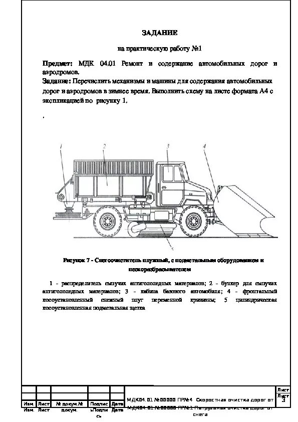 Методические указания к практическим работам. Задание для практических работ. Машины для летнего содержания автомобильных дорог. Работы по зимнему содержанию автомобильных дорог. Мдк конструкции