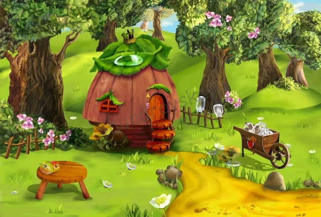 лесная сказка для детей. сказочный фон. лес мультяшный. фотообои детские. фотообои детские.