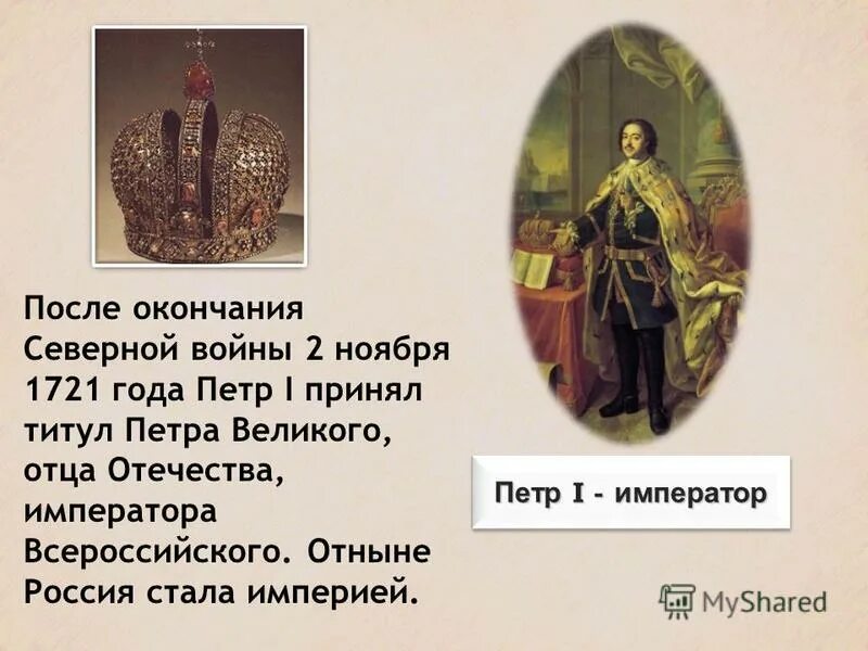 Титул императора Всероссийского Петра 1. Принятие Петром 1 титула императора.