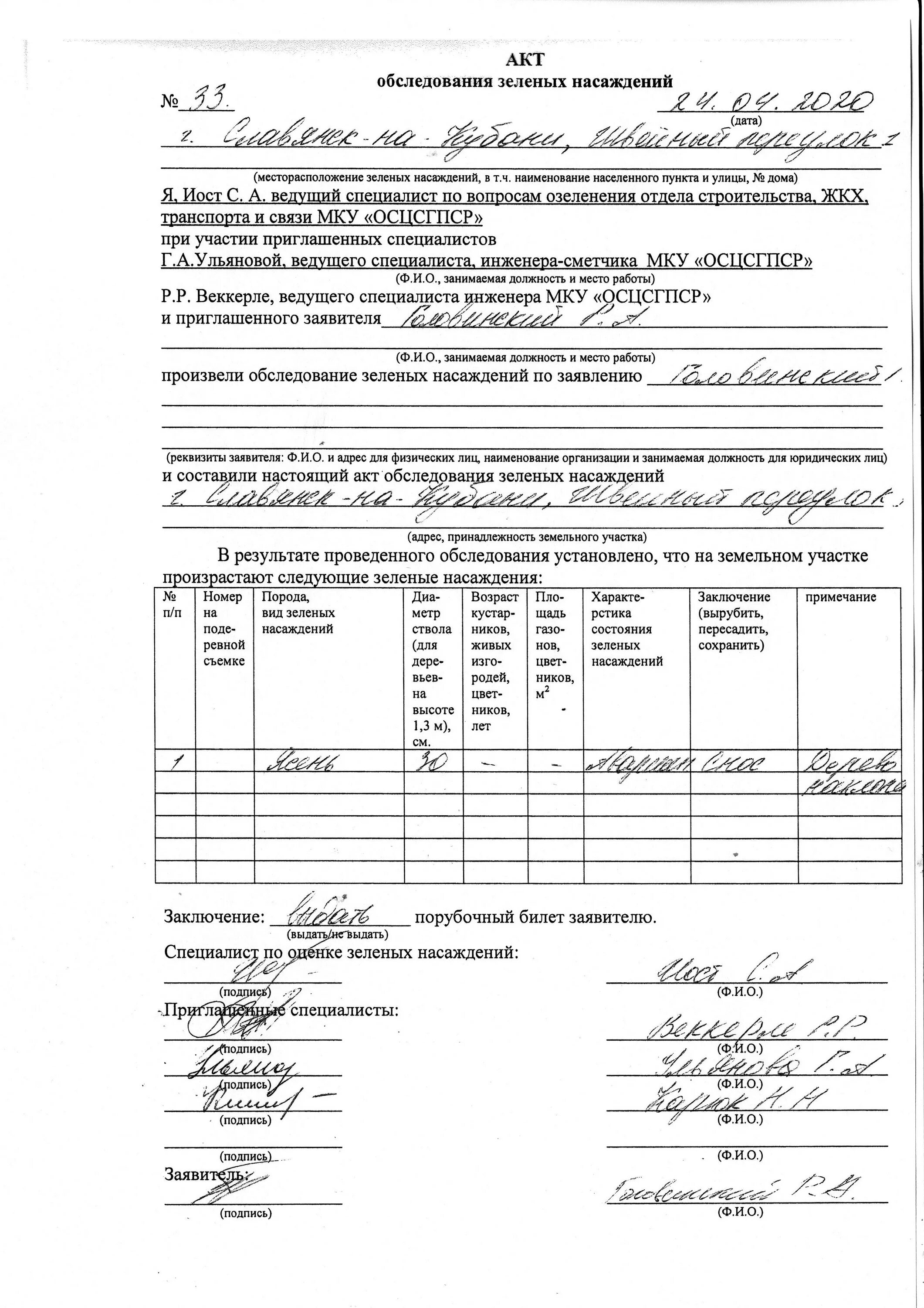 Акт обследования документы