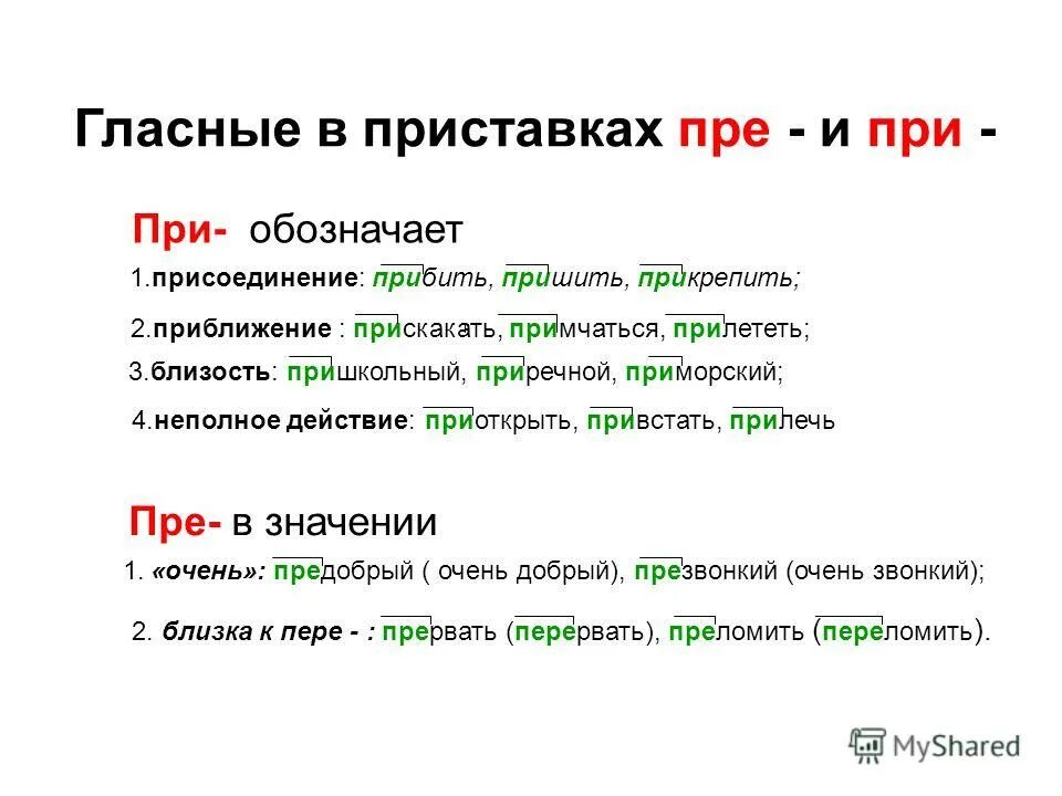 Правописание гласных в приставках пре- и при-. Правописание гласных и согласных в приставках пре и при. Гласные в приставках пре и при 6. Как различить на письме гласные в приставках пре и при.