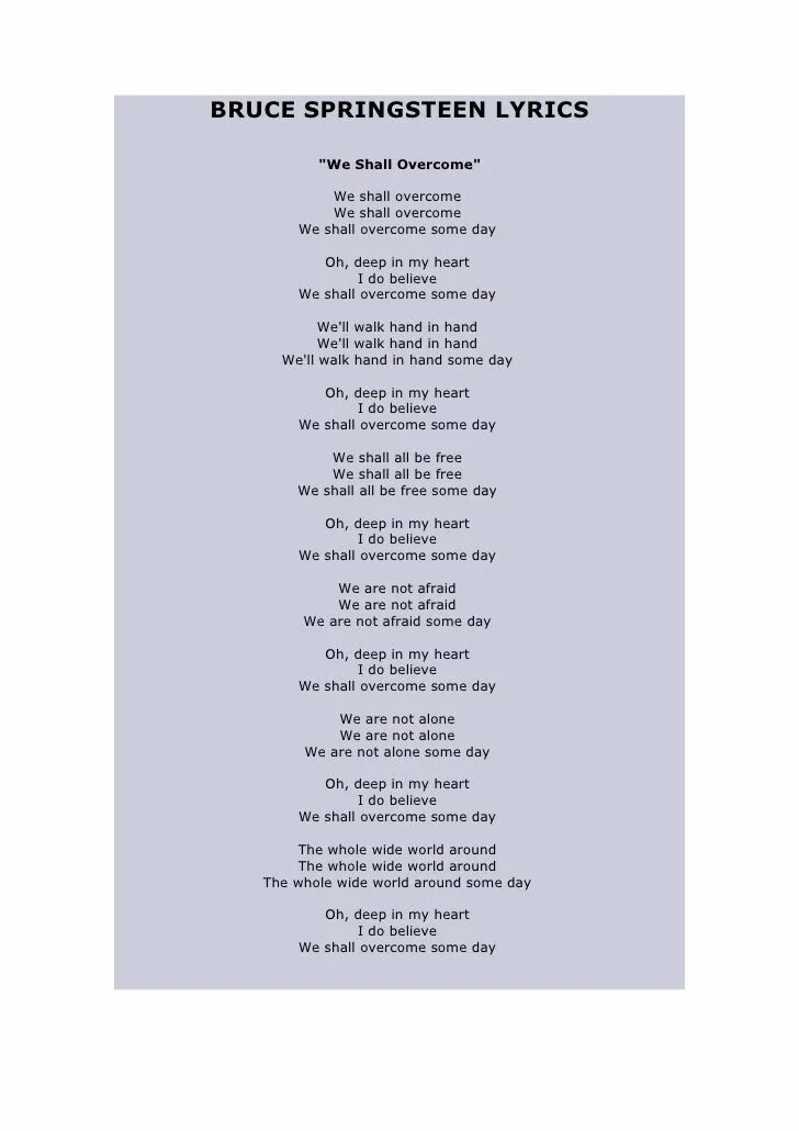 Песня you not the same. We shall overcome текст. песня we shall overcome. bruce springsteen текст-. we shall overcome слова песни.