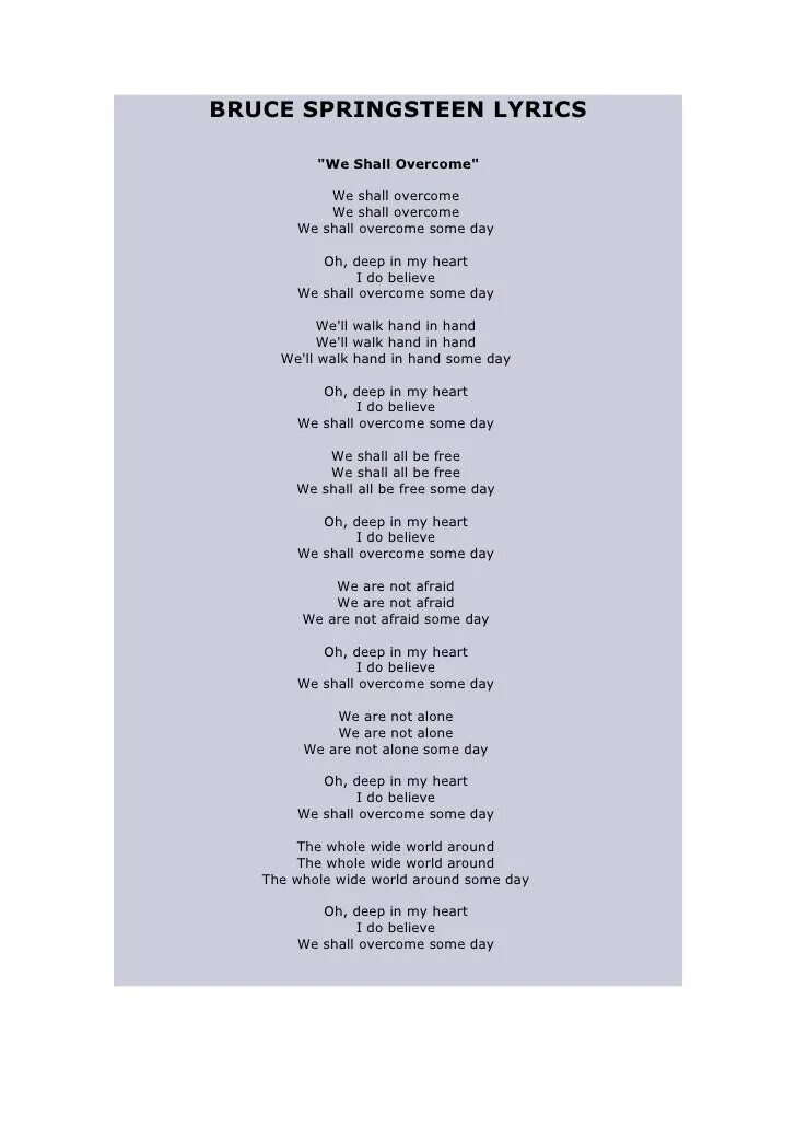 Перевод песни we can. We shall overcome текст. Песня we shall overcome. Bruce Springsteen текст-. We shall overcome слова песни.