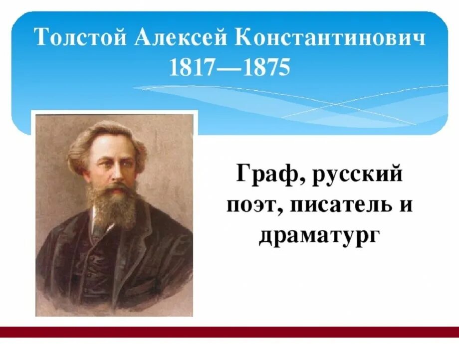 Имя писателя толстого. А К толстой 205 лет. Краткая биография про писателя Алексея Константиновича Толстого. Биография Алексея Константиновича Толстого 1817 1875.