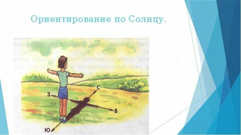 Ориентирование по солнцу 2 класс. Ориентирование на местности иллюстрации по солнцу. Ориентир на местности по солнцу. Презентация ориентирование по солнцу. Горизонт 5 класс читать