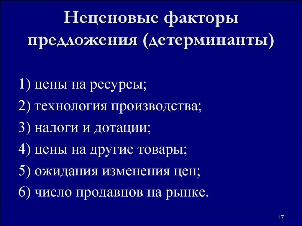 Определить факторы предложения неценовые