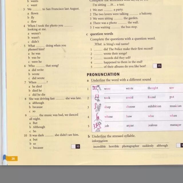 Are the underlined parts of these. Underline the stressed syllable. Underline the Word with a different Sound. Underline the stressed syllable incredible horrible. Underline the stressed syllable information.