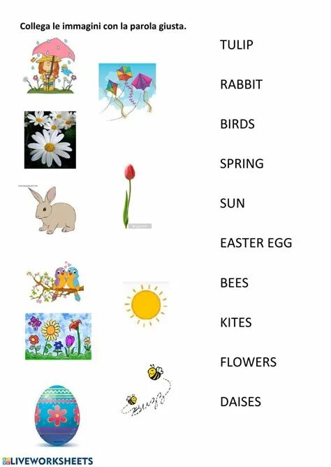 Spring Vocabulary for Kids. Spring activities Vocabulary. Spring match