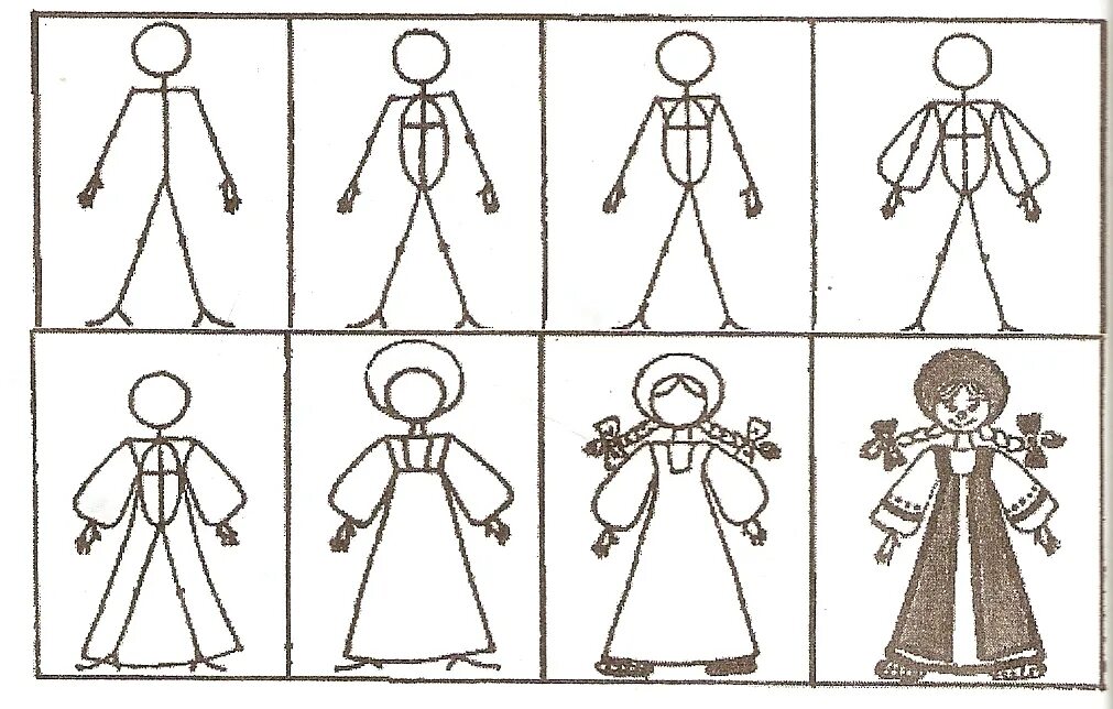 Рисование программное содержание. Рисование кукла в национальном костюме комарова. кукла в русском национальном костюме рисование старшая группа. рисование человека в подготовительной группе. этапы рисования человека для детей.