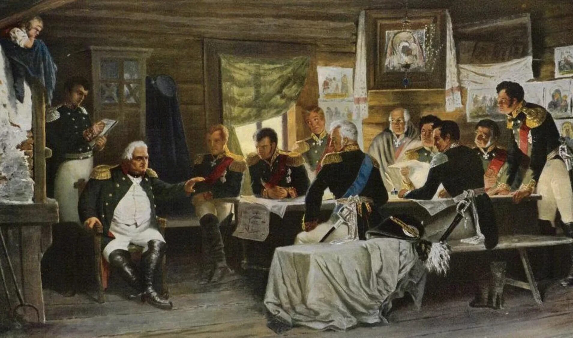 А.Д. Кившенко «военный совет в Филях». Совет в Филях 1812. Кившенко военный совет в Филях в 1812 году. Картина военный совет в Филях Кившенко.