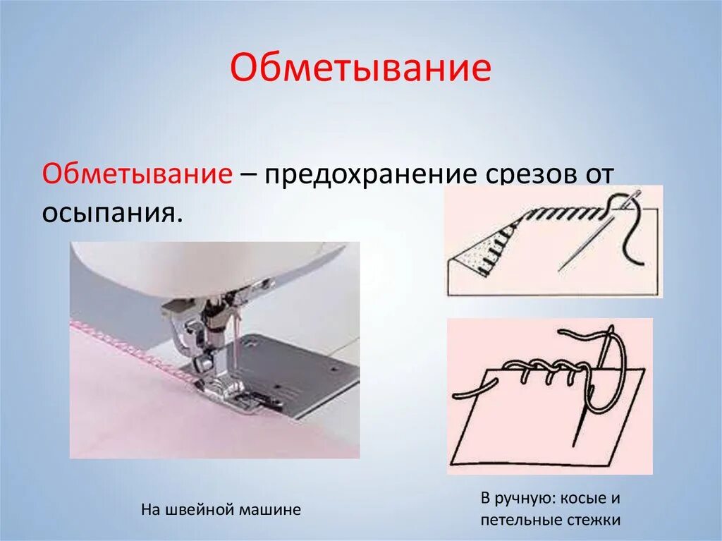 Обметывание. Обметывание срезов. Обметанный срез. Обметать машинкой. Ручные операции технология 5 класс