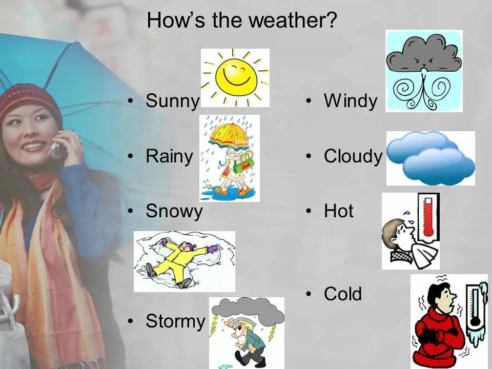 The weather is cold and snowy. Weather sunny windy rainy. rainy sunny cloudy windy. sunny windy rainy cold. sunny snowy rainy weather.