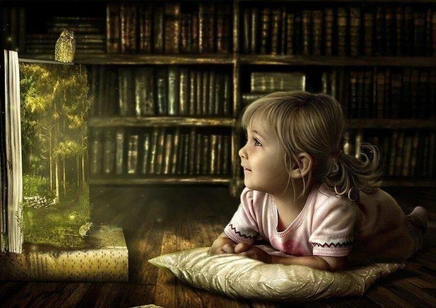 Сказка о библиотеке ночью. Сказки для детей. Книги для детей. Девочка с книжкой. Волшебный мир чтения.