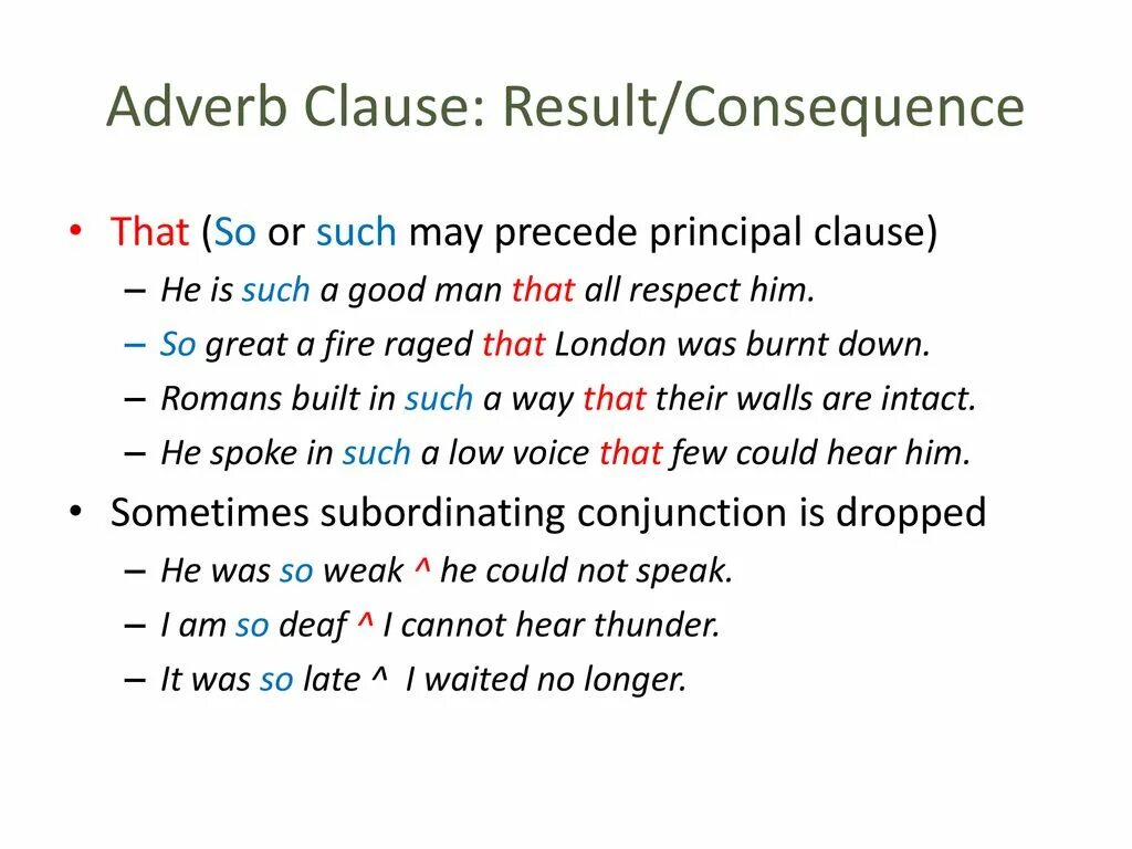 Clauses of concession правило. Clauses of Result в английском. Adverb Clauses в английском языке. Concession Clauses в английском.