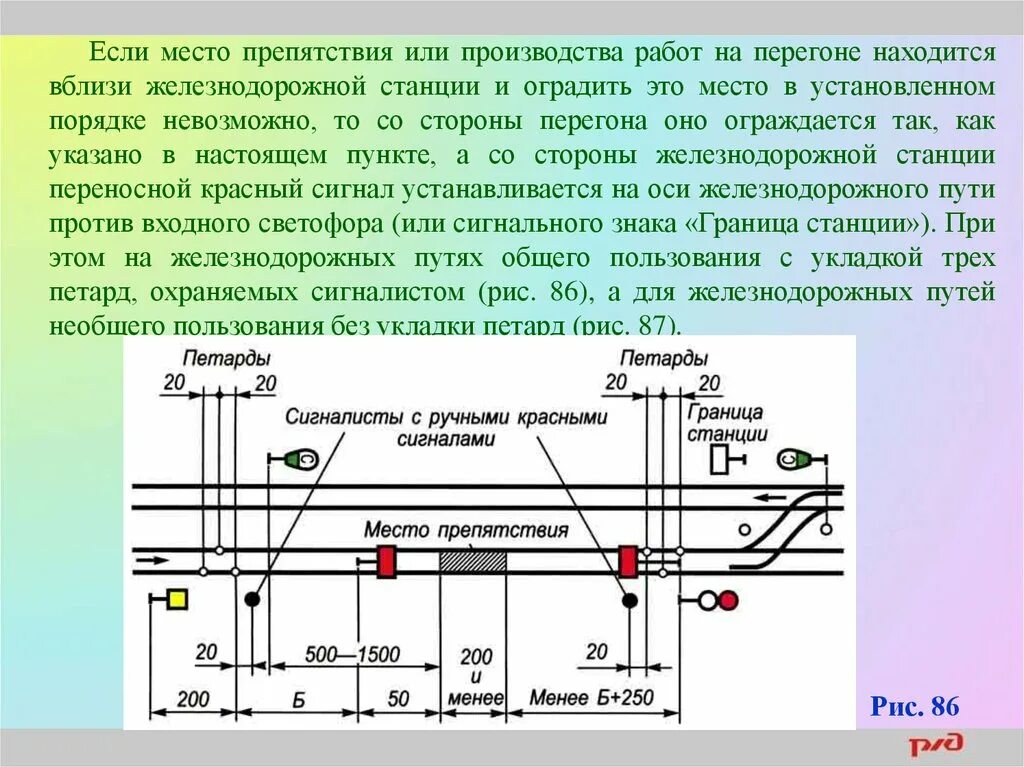 Движение поездов ограничено. Схема ограждения опасного места на двухпутном перегоне. Схема ограждения места работ на перегоне. Схема ограждения для сигналиста на железной дороге. Схема ограждения вблизи станции сигналами остановки.