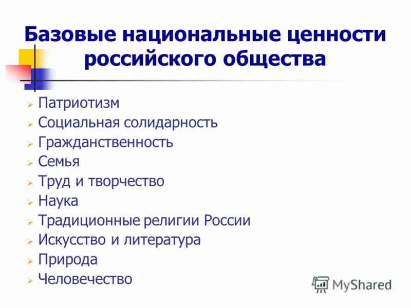 Базовые национальные ценности документов