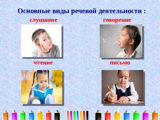 Говорение слушание письмо чтение. Виды речевой деятельности. Речевая деятельность говорение. Говорение это вид речевой деятельности.