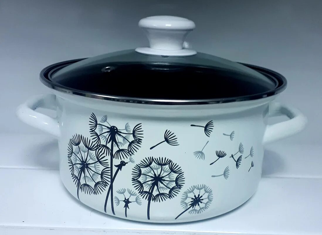 02. набор посуды эмал 4 пр керчь флорис 2л 3л 4л + чайник 3л. керченская эмаль. 0л). кастр.