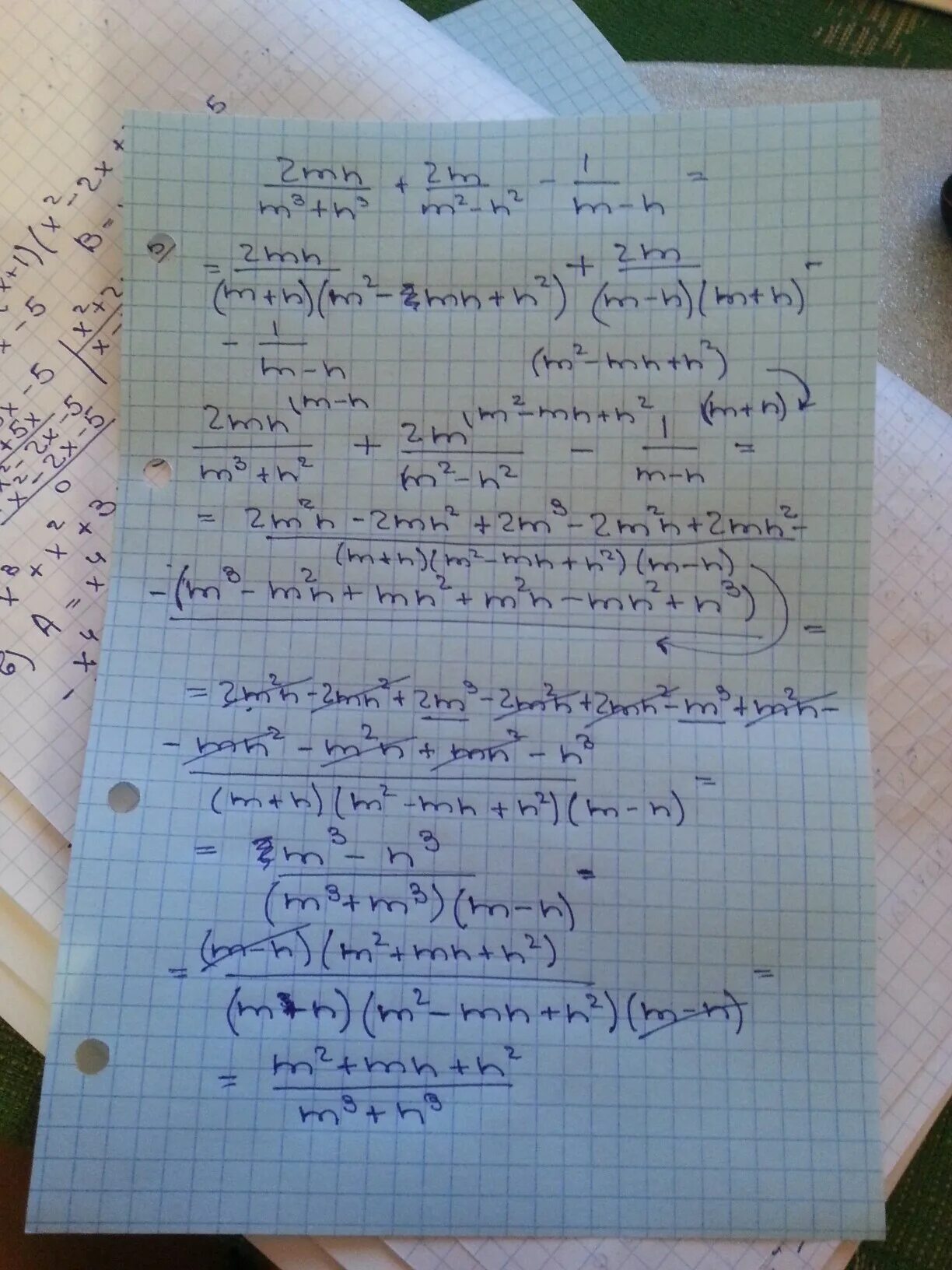 2mn/m^3+n^3. (M - 3n)2 - (3m - n)(3m2 + 2mn + 3n2). 3m-2n. 3mn+2n 2/MN-M+2n/m+m-2n/n.