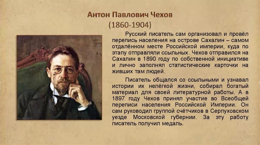 Интересные факты биографий писателей. День рождения русского писателя Антона Павловича Чехова (1860-1904).