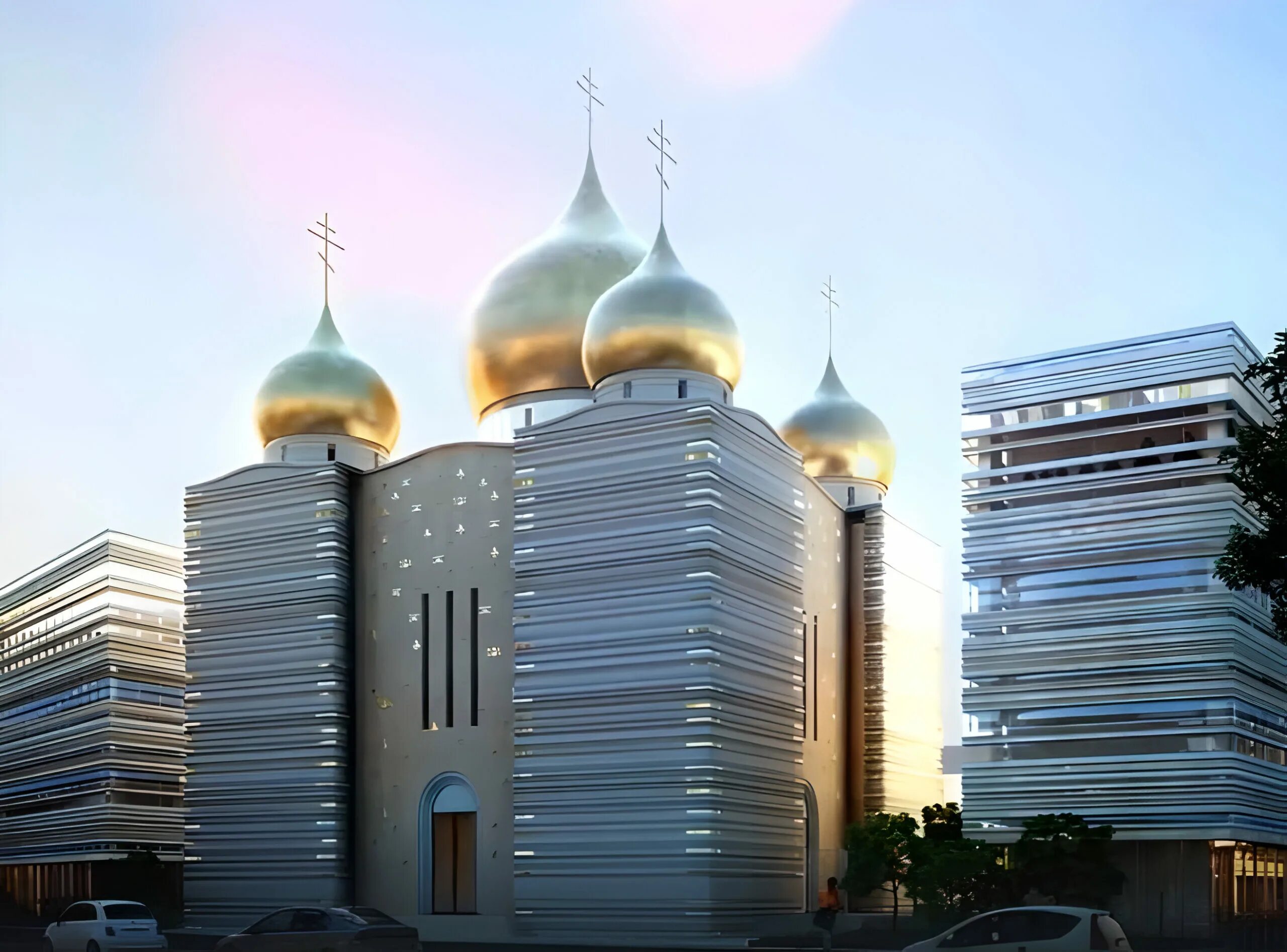 Здание русской церкви. Православный храм в Париже культурный центр.