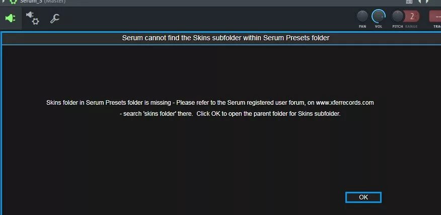 Serum cannot find the Skins subfolder within Serum presets folder. Serum Tables folder missing. Как исправить ошибку Serum "Alert could not find 'Serum presets' folder". Cannot find reference