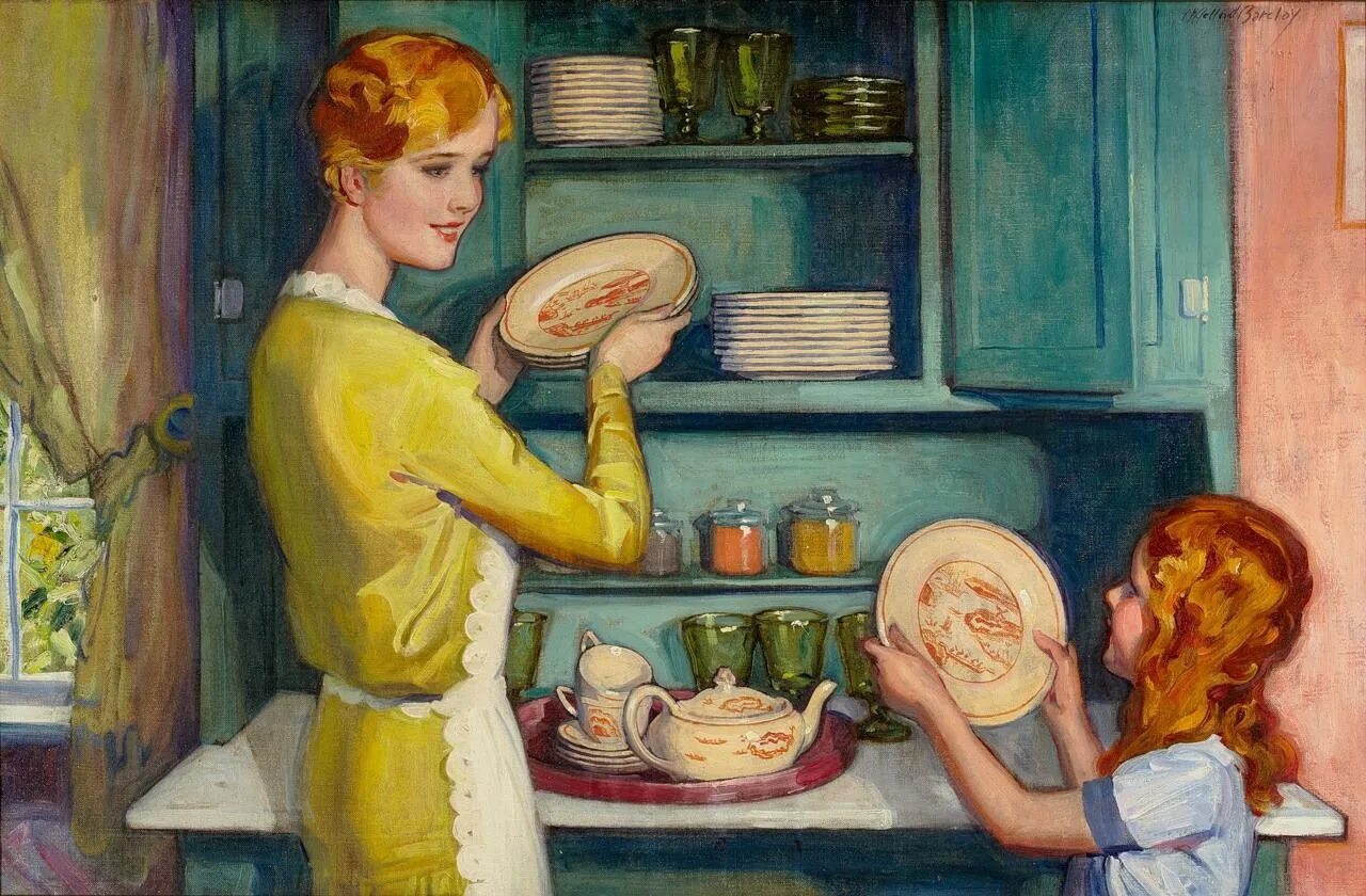 Картина мать моет посуду авторы е.и.Радина и в.а.Езикеева. Картина мама моет посуду. Сюжетная картина на кухне. Советская кухня живопись.
