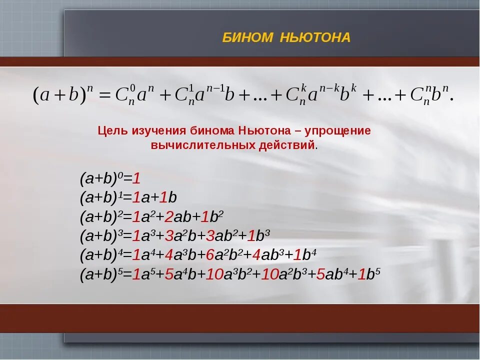 Бином ньютона коэффициенты разложения