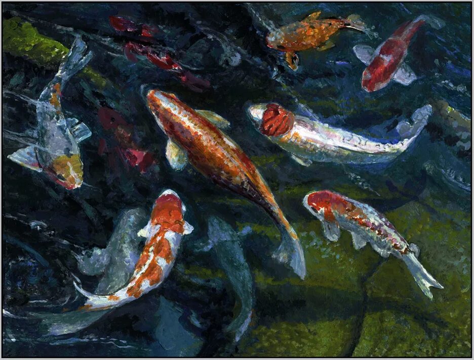 Кои Понд. Рыбки кои живопись. Кои в пруду. Рыба кой на картинах художников. Известные рыбы в воде