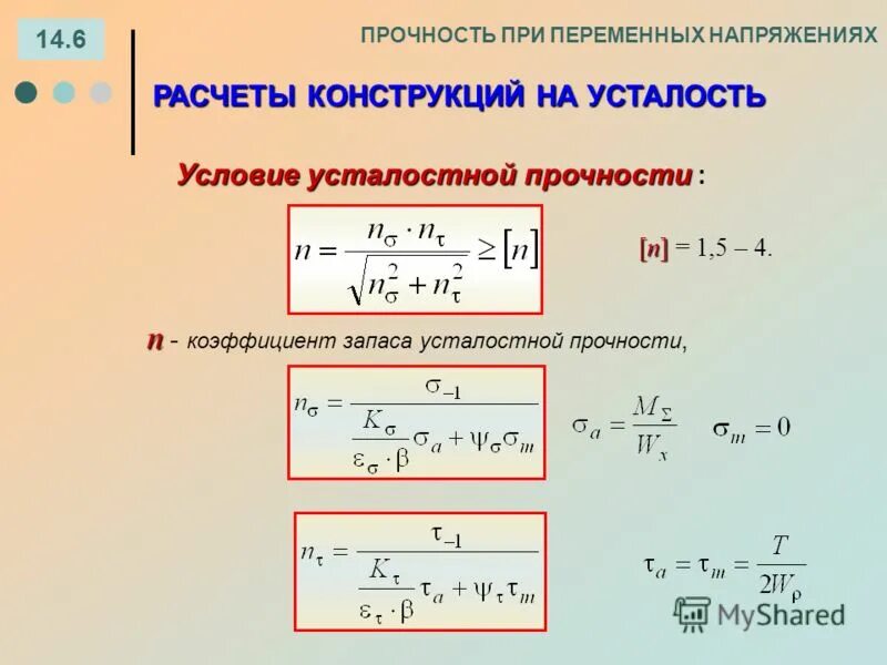 Коэффициент запаса усталостной прочности. Симметричный цикл нагружения. Характер разрушений при действии переменных напряжений. Прочность при переменных. Прочность при переменных.