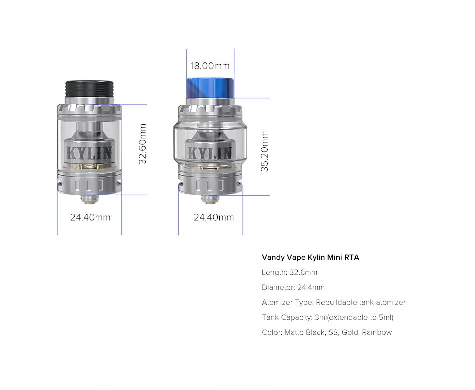 Kylin 3 RTA. Kylin Mini RTA характеристики. Vandy Vape Kylin. Kylin RTA Mini SS.