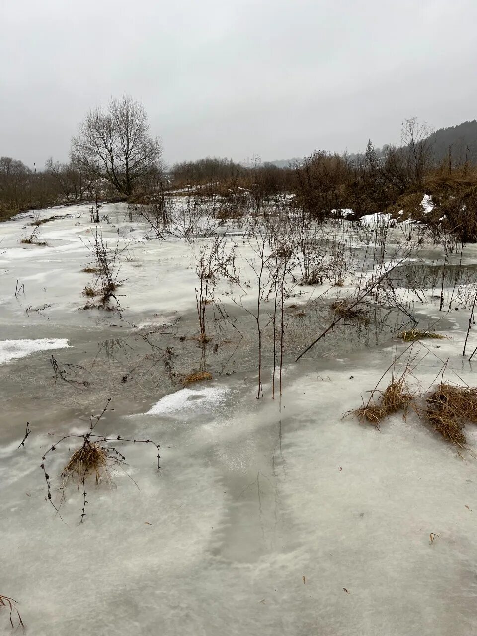 Зимний разлив на Оке. Тульская область. Белев Вырка моста. Свалку в водоохранной зоне реки Калаус.