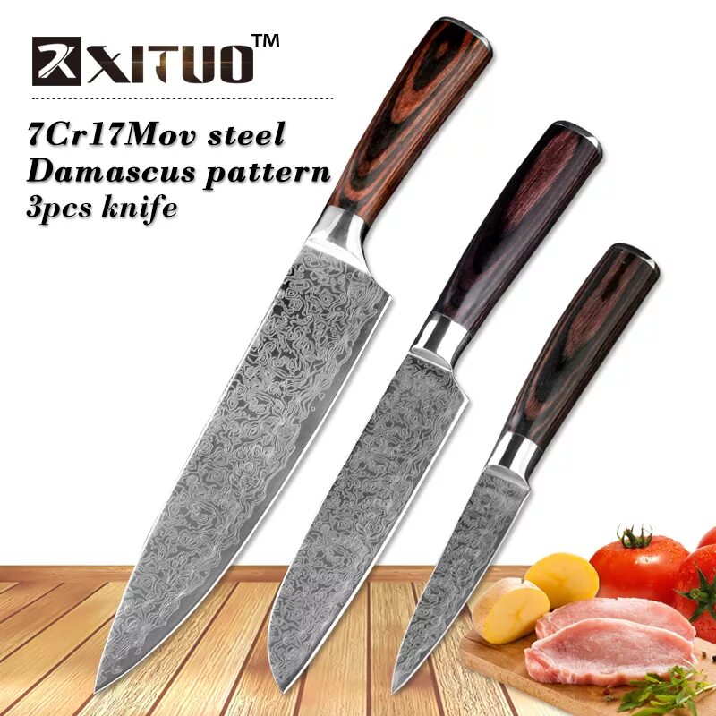 Кухонный нож из нержавеющей стали. Набор кухонных ножей XITUO. Kitchen Chef Knives Set 7cr17. Набор ножей XITUO из нержавеющей стали, 4 шт. Набор кухонных ножей 3 шт.