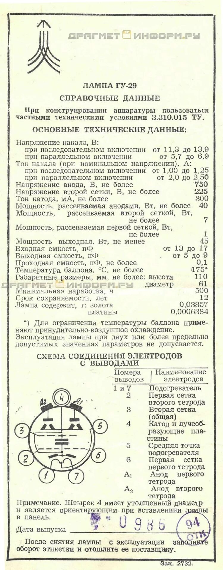 Справочник 29. Лампа ГУ-29 характеристики. Лампа ГУ 29 цоколевка. ГУ 29 вах. Радиолампа ГУ 32 характеристики.