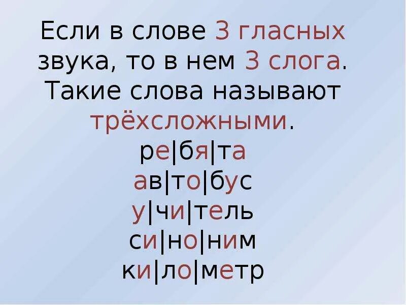 Слова разделенные на 3 слога