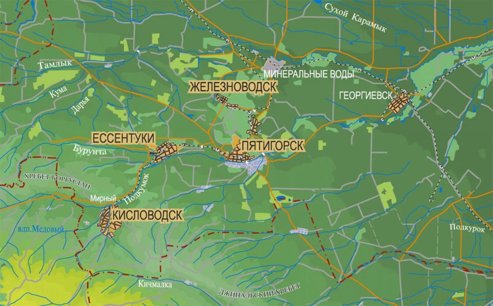 От минвод до железноводска. Карта Минеральные воды Пятигорск Кисловодск Ессентуки. Кисловодск Ессентуки Пятигорск Железноводск Минеральные воды карта. Железноводск Ессентуки Минеральные воды на карте. Карта Кисловодск Пятигорск Ессентуки Железноводск.