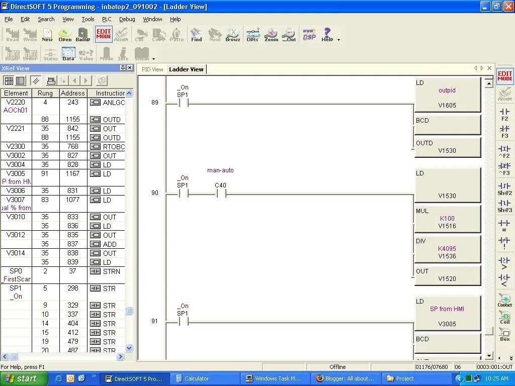 Пример на KOYO PLC Programming. DIRECTSOFT. Pid2/4 площадь. Mx5 программа. 22 1 5 программа